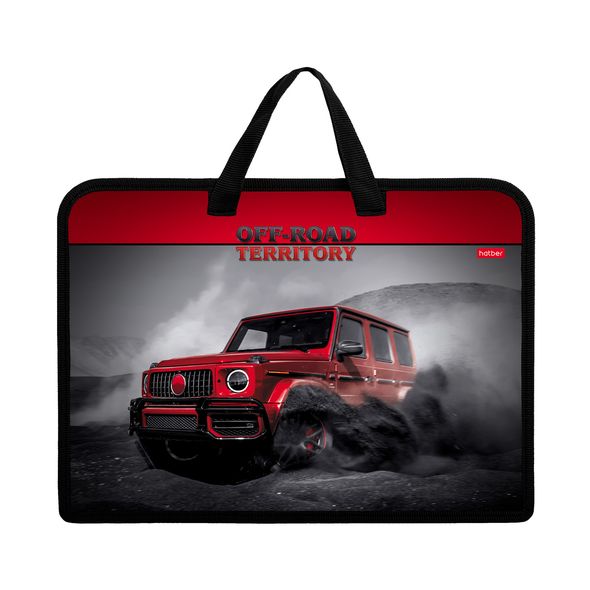 Папка для тетрадей Пластиковая А4ф Hatber 1 отделение с РУЧКАМИ на молнии -Off-road territory-  в индив.упак. , 